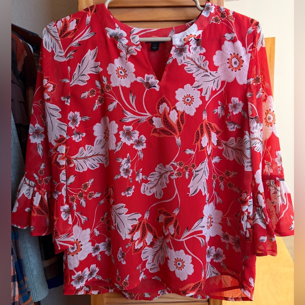 Ann Taylor Red Floral Blouse